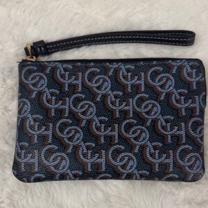 Authentic Coach Blue and Brown Signature Wristlet Clutch